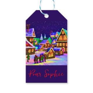 Village lit in winter gift tags