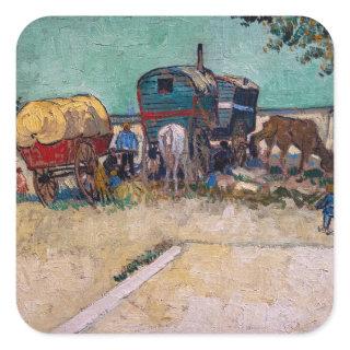 Vincent Van Gogh - Caravans, Gypsy Camp near Arles Square Sticker