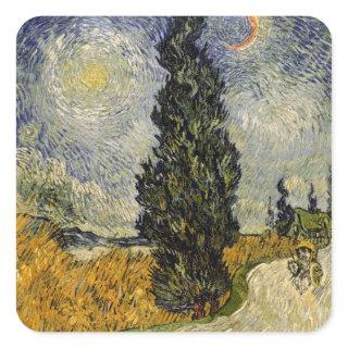 Vincent van Gogh | Road with Cypresses, 1890 Square Sticker