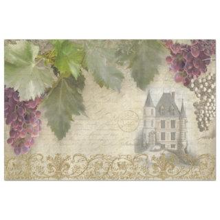 Vineyard French Chateau Grapes Script Ephemera  Tissue Paper