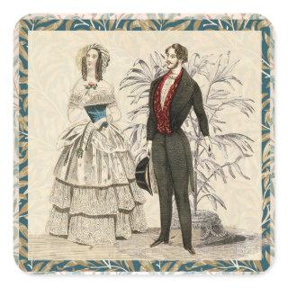 Vintage 1844 Victorian Wedding marriage Artwork Square Sticker