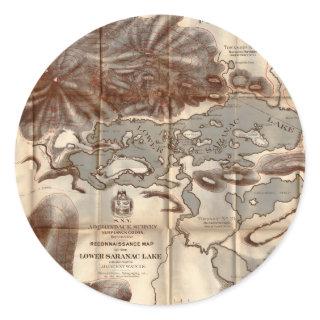 Vintage 1879 Lower Saranac Lake Reconnaissance Map Classic Round Sticker