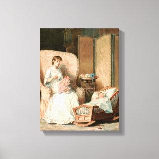 Vintage 1888 Mother and Sleeping Baby, Restored Canvas Print