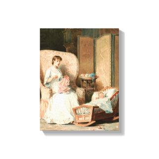 Vintage 1888 Mother and Sleeping Baby, Restored Canvas Print