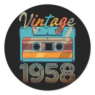 Vintage 1958 Cassette Tape Retro 65th Birthday 65  Classic Round Sticker