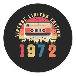 Vintage 1972 Birthday Cassette Tape Classic Round Sticker