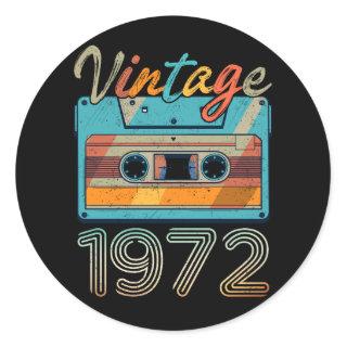 Vintage 1972 Cassette Tape Retro 51st Birthday 51  Classic Round Sticker