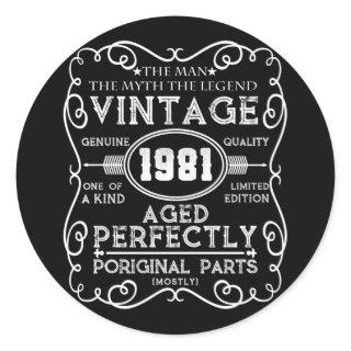 Vintage 1981 Man Myth Legend 40th Birthday Classic Round Sticker