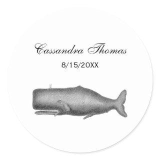 Vintage 19th Century Whale Drawing Classic Round Sticker