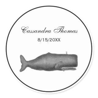 Vintage 19th Century Whale Drawing N Classic Round Sticker