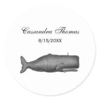Vintage 19th Century Whale Drawing N Classic Round Sticker