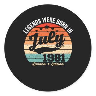 Vintage 41th Birthday Legends Were Born In July Classic Round Sticker
