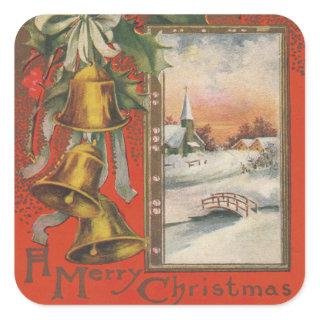 Vintage "A Merry Christmas" with Bells Square Sticker
