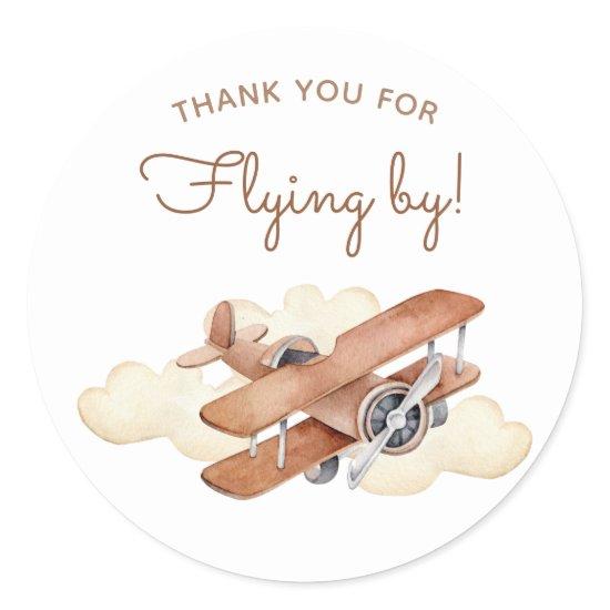 Vintage Aircraft Biplane Boy's Birthday Favor Classic Round Sticker