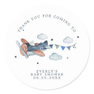Vintage Airplane Clouds Baby Shower Thank You  Cla Classic Round Sticker