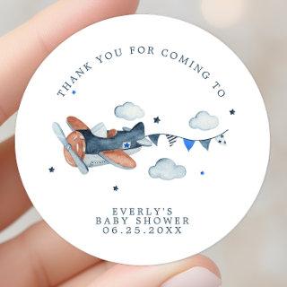 Vintage Airplane Clouds Baby Shower Thank You  Cla Classic Round Sticker