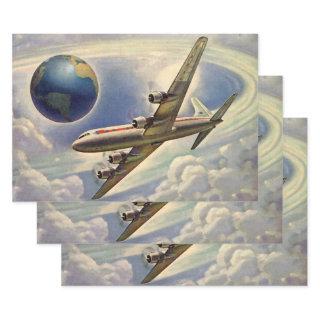 Vintage Airplane Flying Around the World in Clouds  Sheets