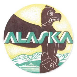 Vintage Alaska Travel Totem Pole Eagle Bird Classic Round Sticker
