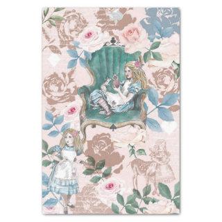 Vintage Alice In Wonderland Decoupage Pink Roses Tissue Paper