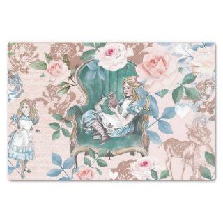 Vintage Alice In Wonderland Decoupage Pink Roses Tissue Paper