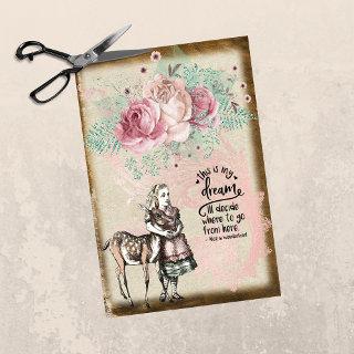 Vintage Alice in Wonderland Floral Roses Deer Hug  Tissue Paper