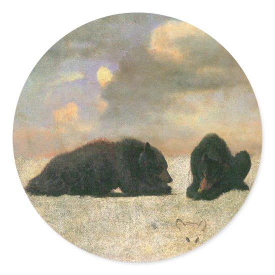 Vintage Animals, Grizzly Bears by Albert Bierstadt Classic Round Sticker