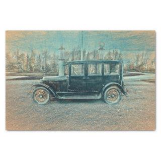 Vintage Antique Rustic Sepia Teal Classic Car Tissue Paper