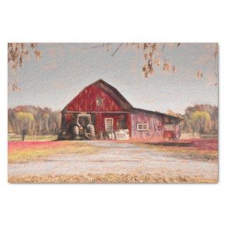 Vintage Antique Rustic Texture Sketch Art Red Barn Tissue Paper