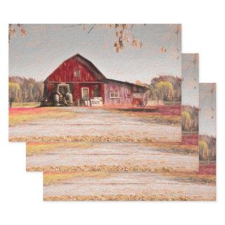 Vintage Antique Rustic Texture Sketch Art Red Barn  Sheets