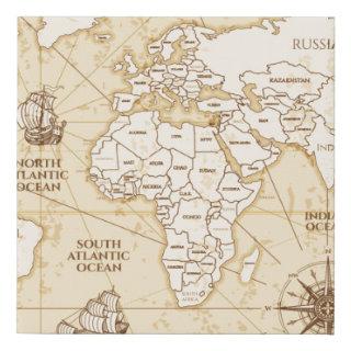 Vintage antique world map with countries boundarie faux canvas print