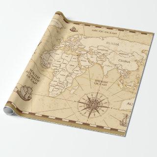 Vintage antique world map with countries boundarie