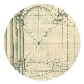 Vintage Architecture, Arches Columns Perspective Classic Round Sticker