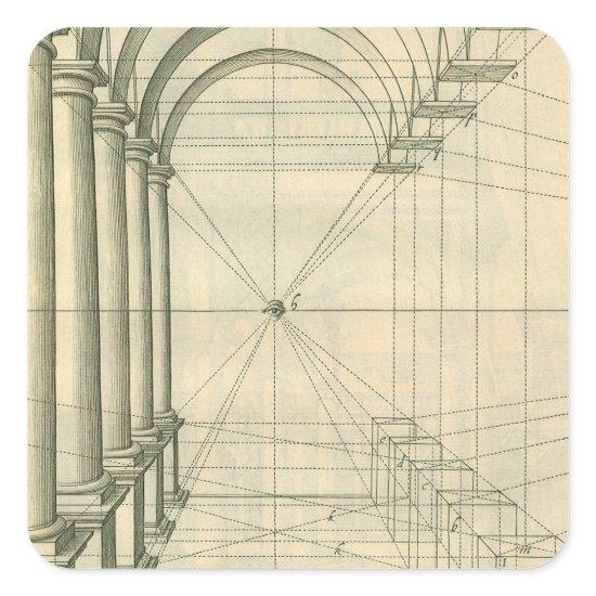 Vintage Architecture, Arches Columns Perspective Square Sticker