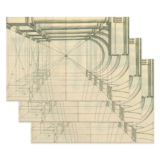 Vintage Architecture, Arches Columns Perspective  Sheets