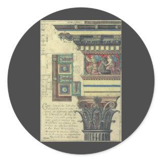 Vintage Architecture, Column with Cornice Moulding Classic Round Sticker