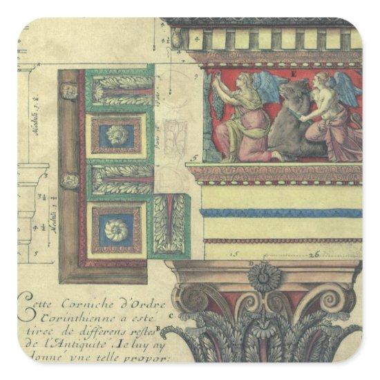 Vintage Architecture, Column with Cornice Moulding Square Sticker