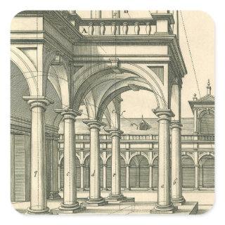 Vintage Architecture, Roman Courtyard with Columns Square Sticker