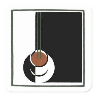 Vintage Art Deco, Cup of Coffee with Steam Square Sticker