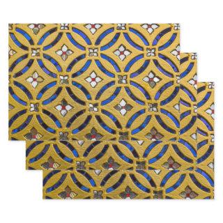 Vintage Art Deco Mosaic Tiled Gold and Blue  Sheets