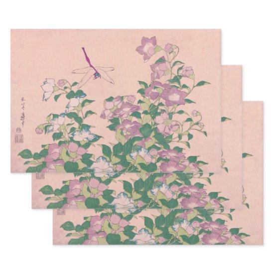 Vintage Art Dragonfly and Flowers Painting  Sheets