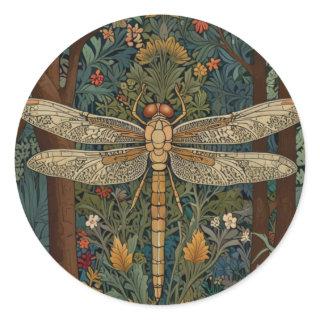 Vintage art nouveau deco dragonfly boho chic classic round sticker