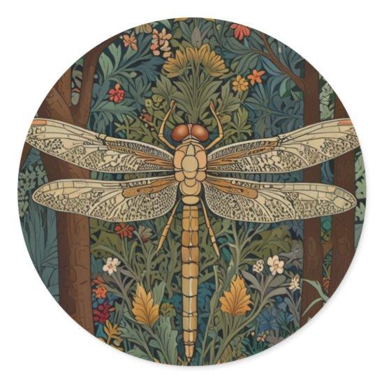 Vintage art nouveau deco dragonfly boho chic classic round sticker