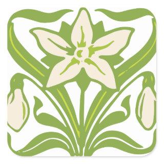 Vintage Art Nouveau snowdrop floral wallpaper Square Sticker