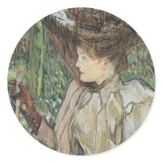 Vintage Art, Woman with Gloves by Toulouse Lautrec Classic Round Sticker