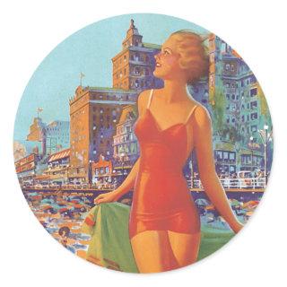 Vintage Atlantic City Image Classic Round Sticker