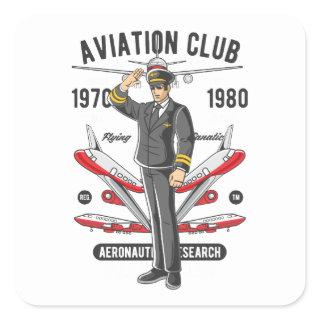 Vintage Aviation Club Pilot Flight Instructor Square Sticker