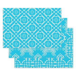 Vintage Baroque Cyan Blue and White Patterns  Sheets