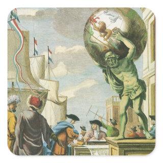 Vintage Baroque Era Atlas Frontispiece World Globe Square Sticker