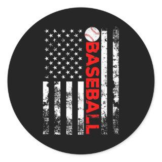 Vintage Baseball American Flag Player Flag Classic Round Sticker