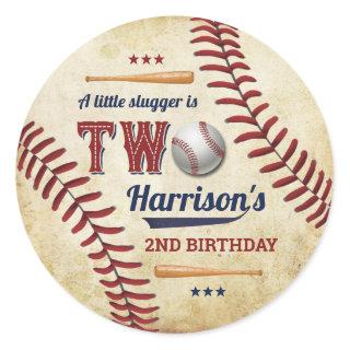 Vintage Baseball Boys 2nd Birthday Classic Round Sticker